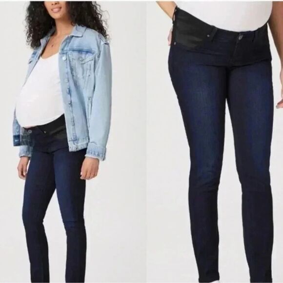 PAIGE Maternity Side Panel Verdugo Ankle Jeans in Mona Dark Wash Size 25 - Picture 1 of 16
